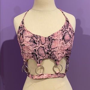 LF Pink Snakeskin Crop with Rings